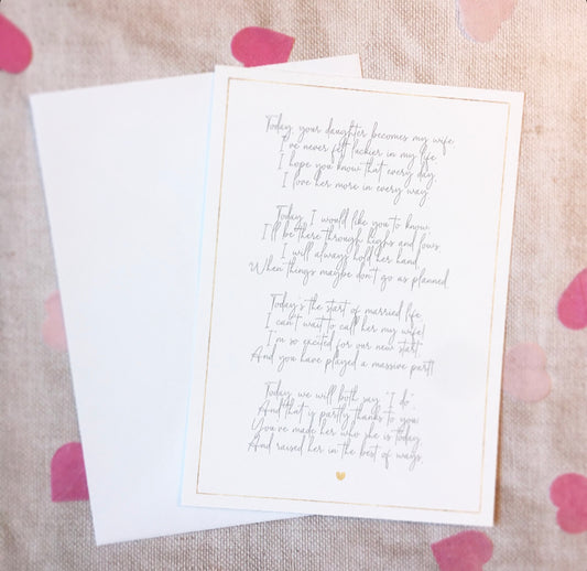 'Today, I will marry your daughter' - Poem to Gift Future Mother- or Father-in-Law - Download & Print