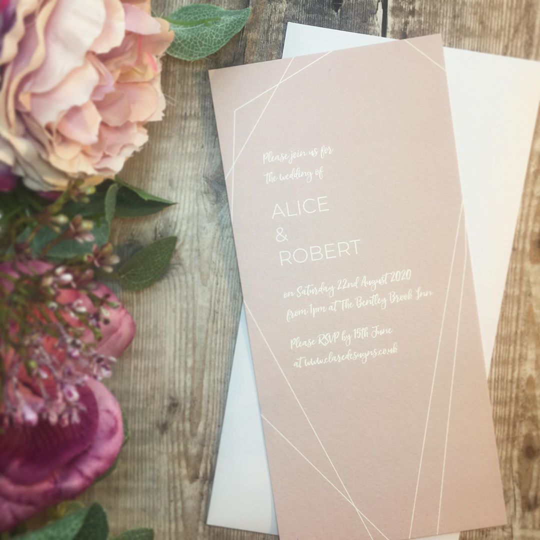 Geometric Bookmark Invitation in Champagne