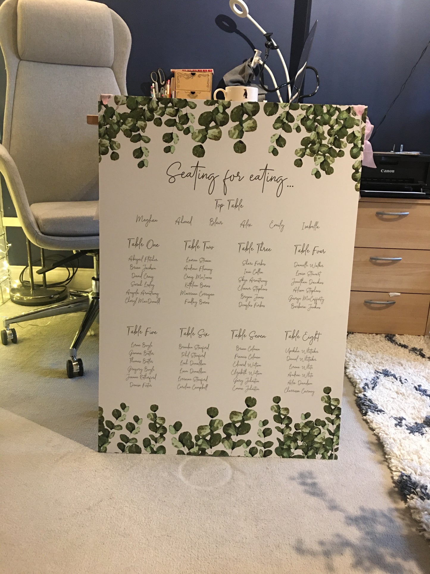 Simple Eucalyptus Table Plan