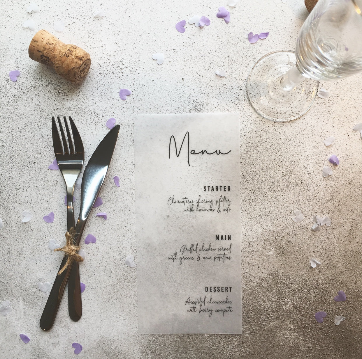 Minimal Vellum Menu / Wedding Menu / Wedding Table Decoration / Decor