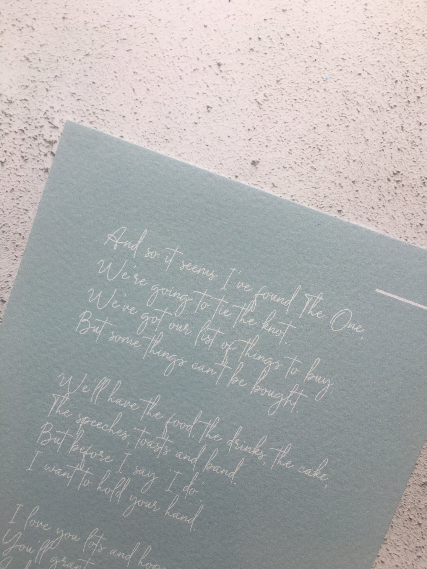 'Will you walk me down the aisle?' Seconds Poem Print in Blue