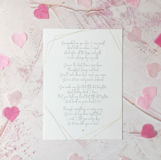Poem for Mum, Wedding Morning Gift, Mother's Day Poem Print