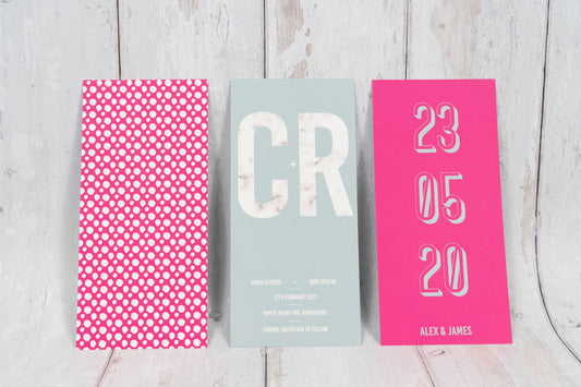 Dusky Blue Bookmark Save Our Date with Marble Initials