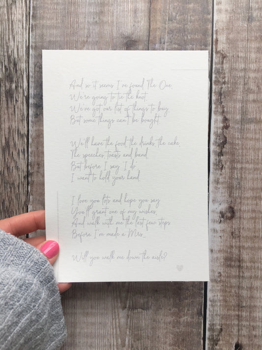 'Will you walk me down the aisle?' Poem - Download & Print
