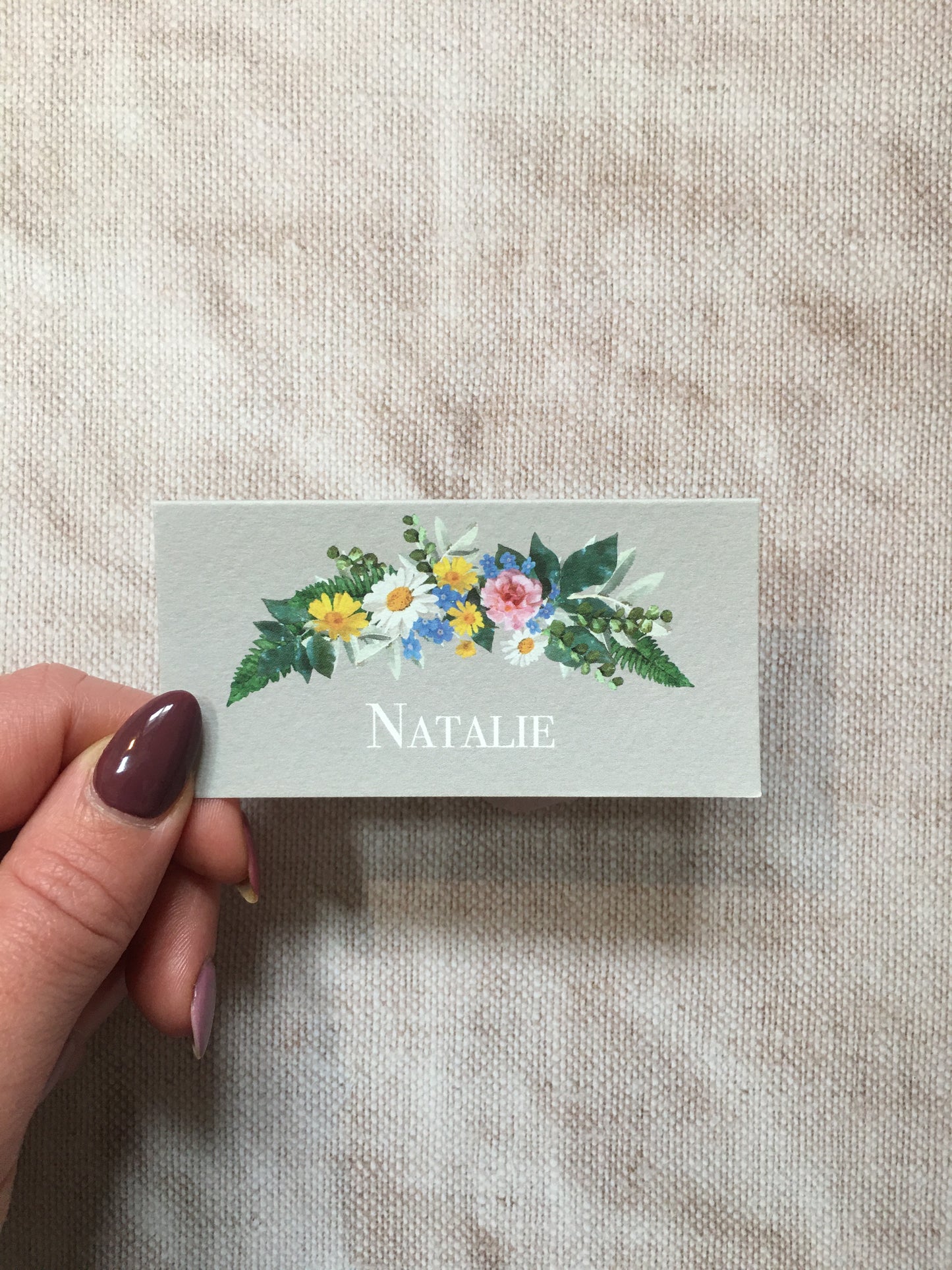 Vintage Grey Floral Wedding Place Name