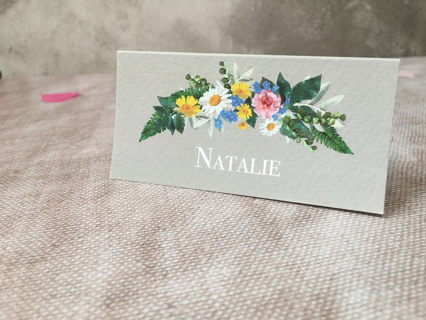 Vintage Grey Floral Wedding Place Name