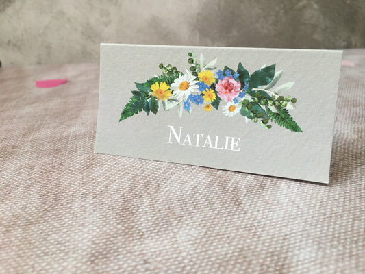 Vintage Grey Floral Wedding Place Name