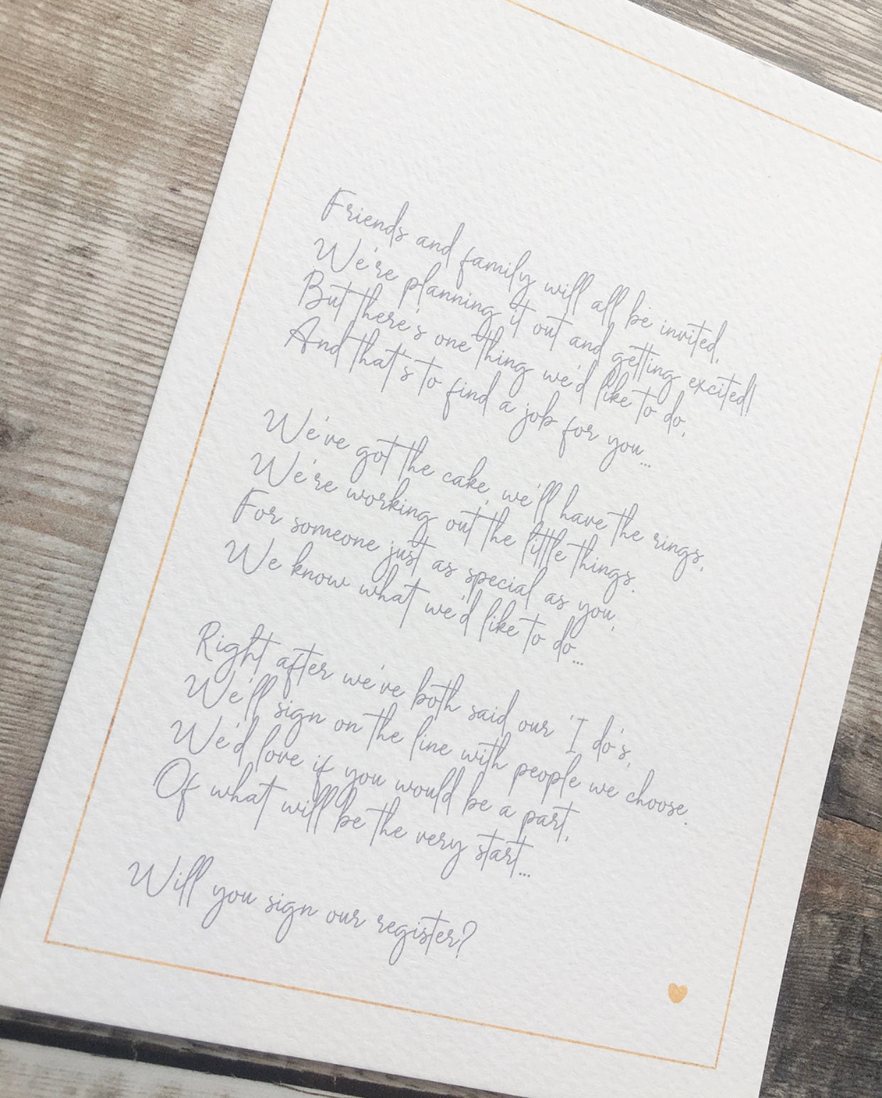 'Will you sign our register/be our witness?' Poem Print