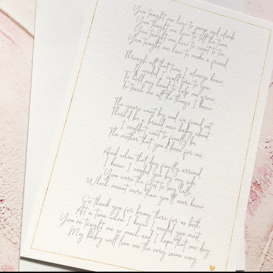 Birthing Partner Mum Poem; Thank you for being my Birth Partner Mum - Download & Print