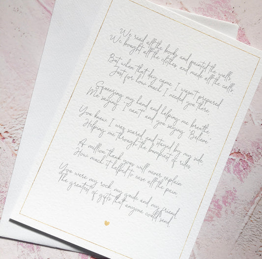 Birthing Partner Poem; Thank you for being my Birth Partner - Download & Print