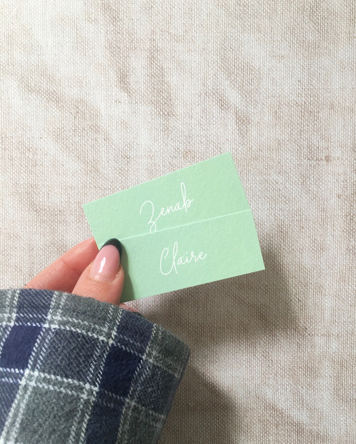 Clare Designs | Flat Wedding Placed Name Cards, Available in 16 Colours, Sage Green, Blush, Blue, Grey, Sand, Neutral