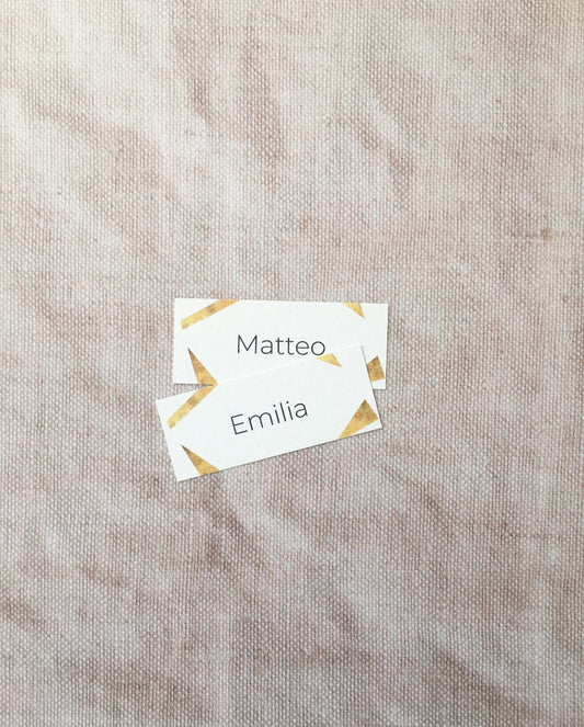White & Gold Art Deco-Style Wedding Place Name Cards