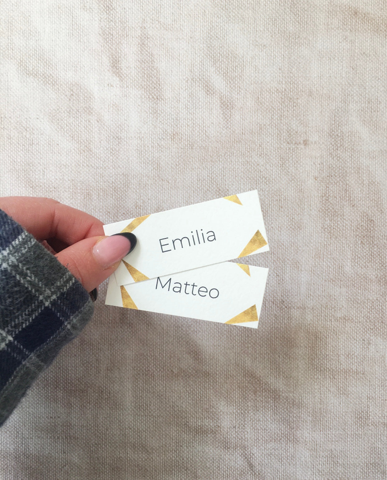 White & Gold Art Deco-Style Wedding Place Name Cards