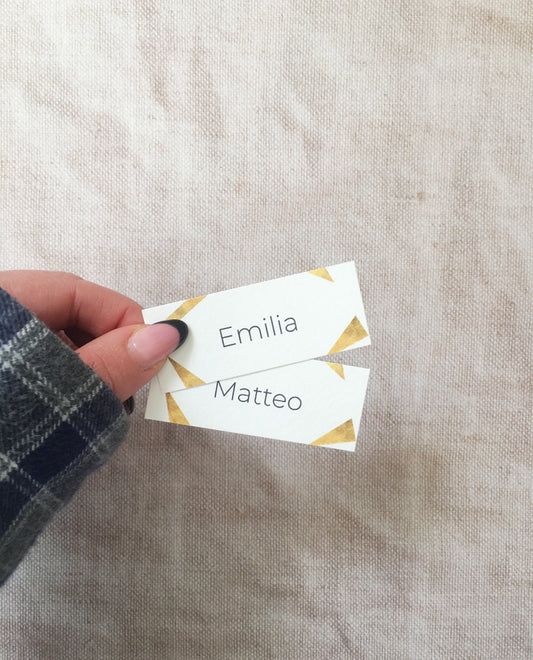 White & Gold Art Deco-Style Wedding Place Name Cards