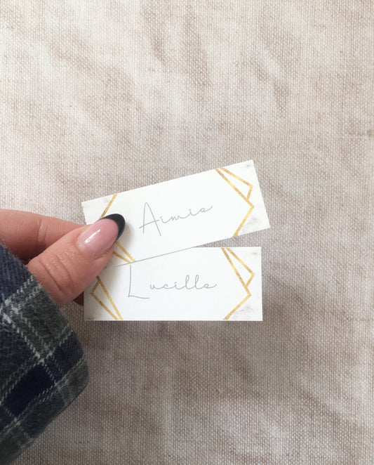 Marble & Gold Geometric Frame Wedding Place Name Cards