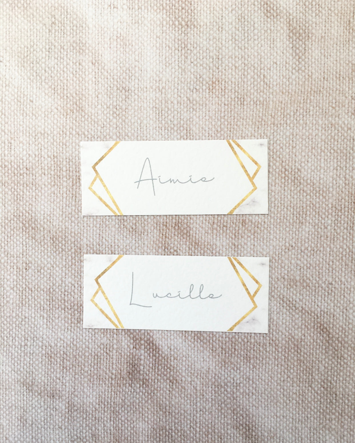 Marble & Gold Geometric Frame Wedding Place Name Cards