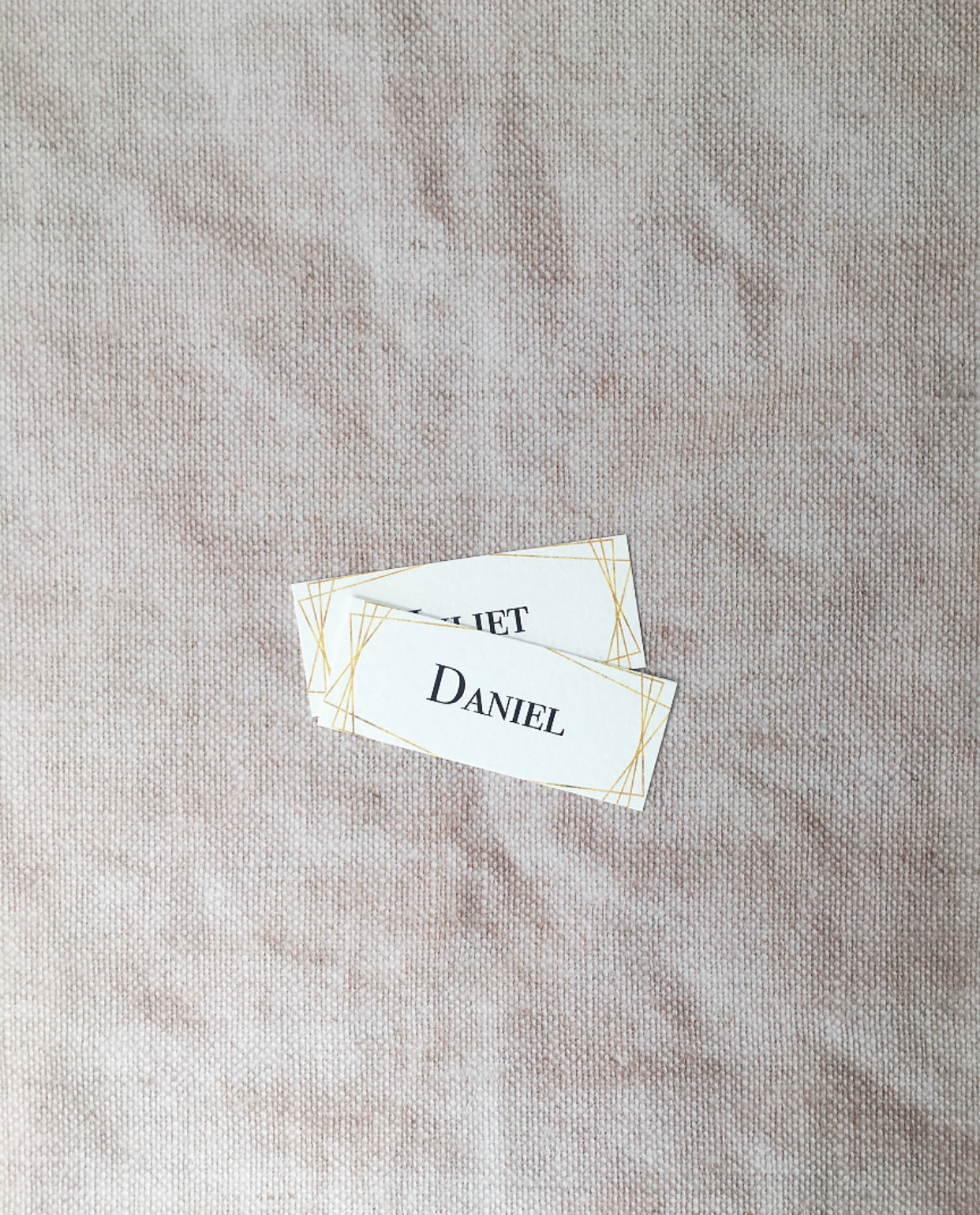 Geometric Ivory & Gold Wedding Place Name Cards