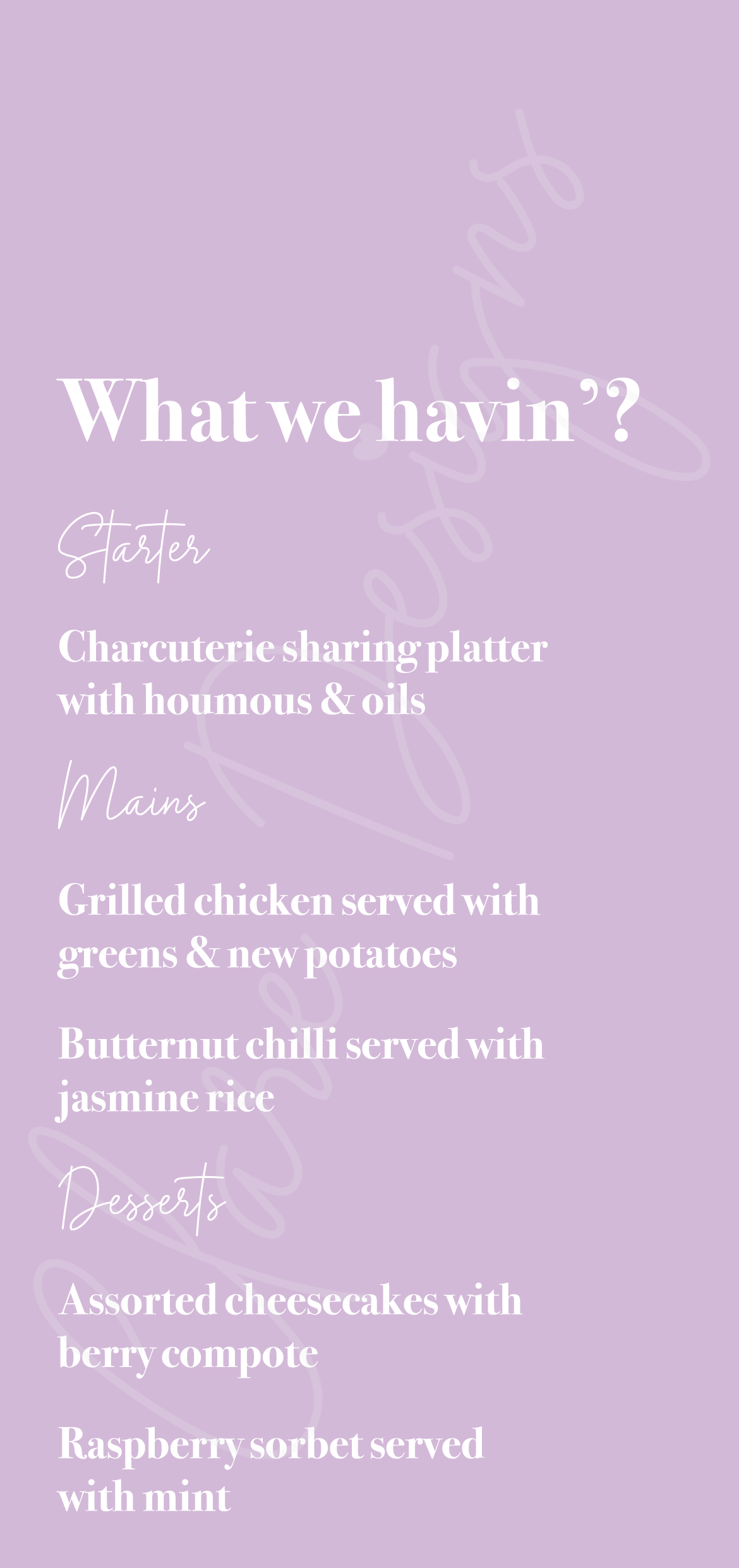 Lavender & Blush Menus