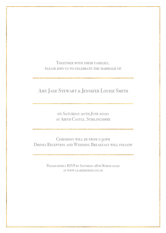 Classic Gold Foil Effect Frame Wedding Invitation / White and Gold Wedding