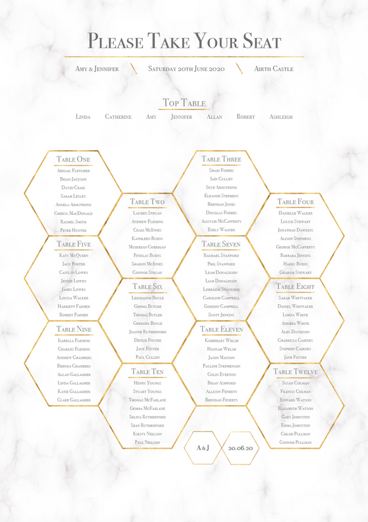 Geometric Marble Honeycomb Wedding Table Plan
