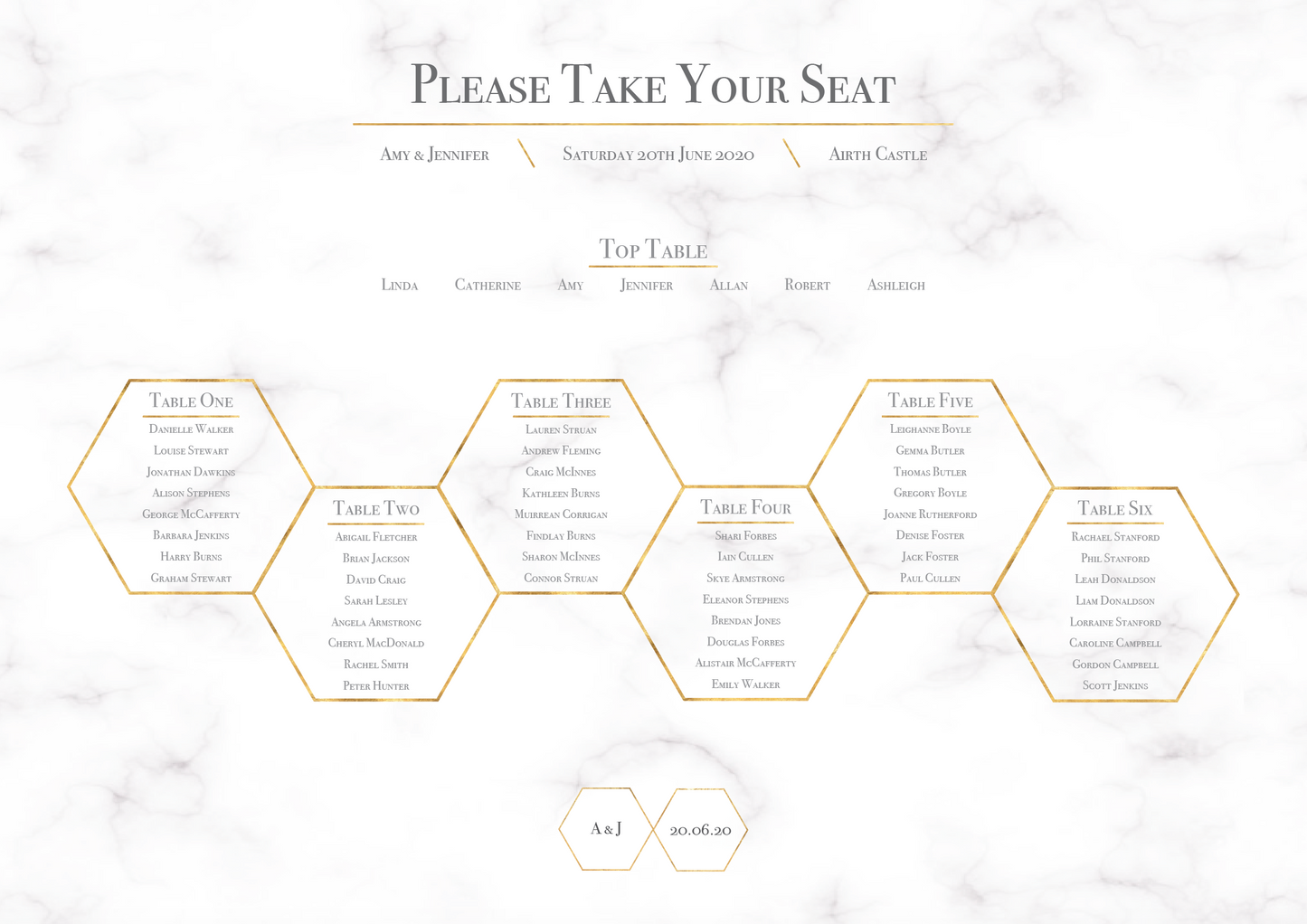 Geometric Marble Honeycomb Wedding Table Plan