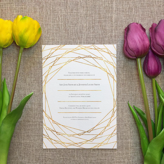 Geometric Framed Wedding Invitation with Gold Foil Effect