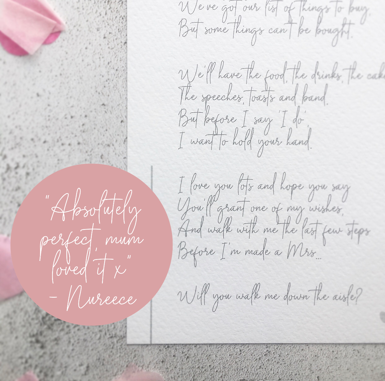 'Will you walk me down the aisle?' Poem Print in Ivory
