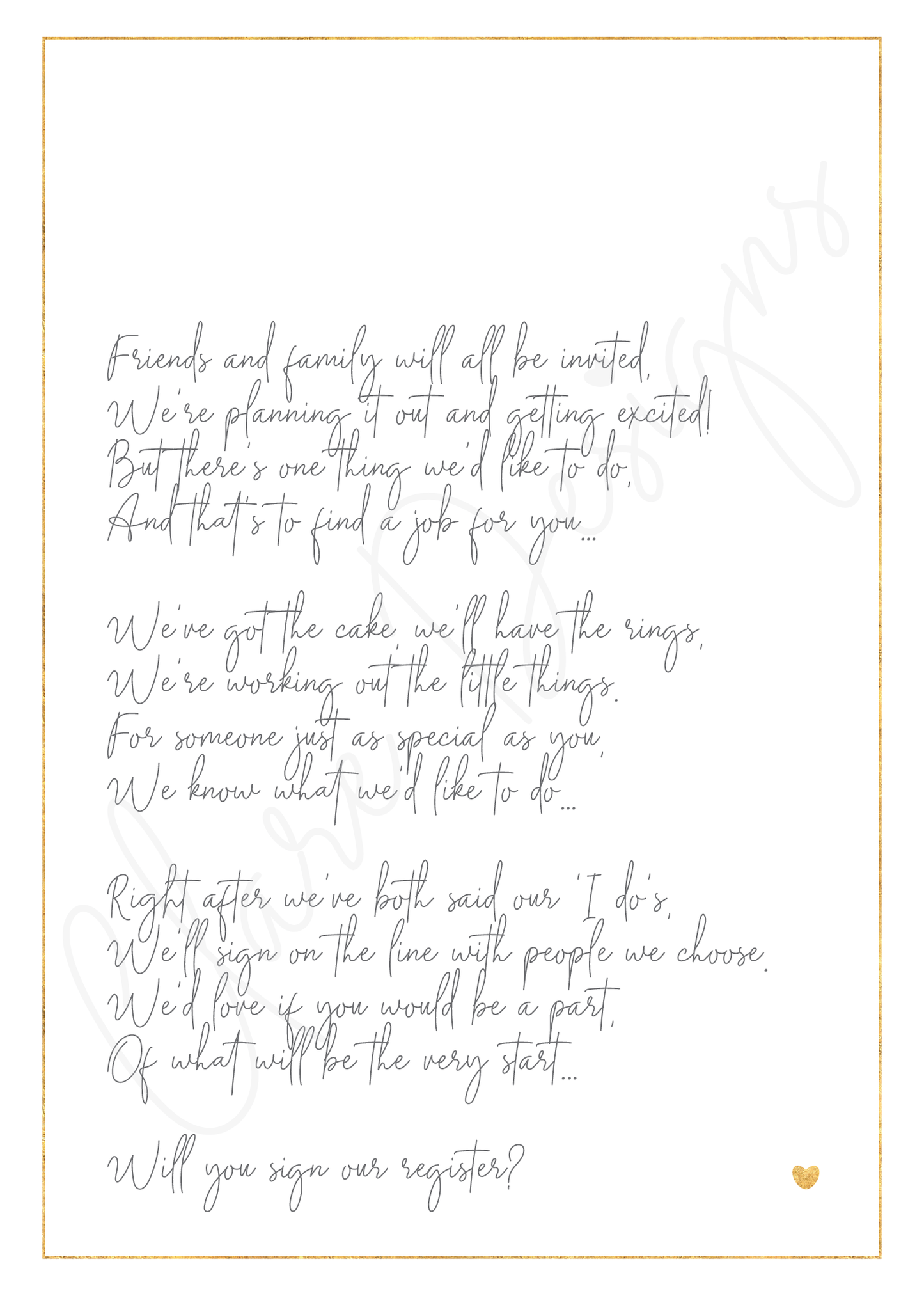 'Will you sign our register?' Poem; Digital Version, Print at Home