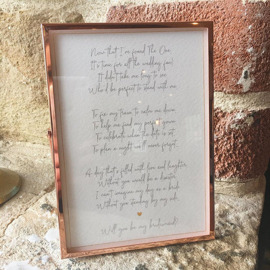 Will you be my Bridesmaid/Maid of Honour? Proposal Poem Print