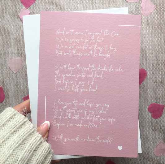 'Will you walk me down the aisle?' Seconds Poem Print in Dusky Pink