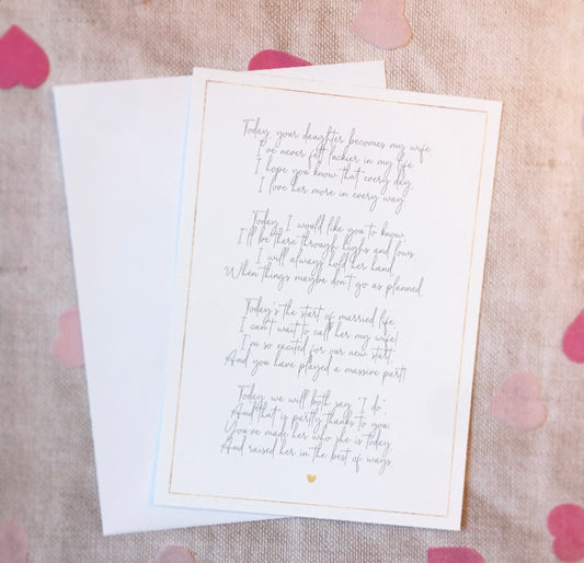 'Today, I will marry your daughter' Poem - Gift to Bride's Parents, In-Laws