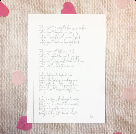 Wedding Day Poem to Daughter, Wedding Morning Gift to Daughter/Stepdaughter/Granddaughter