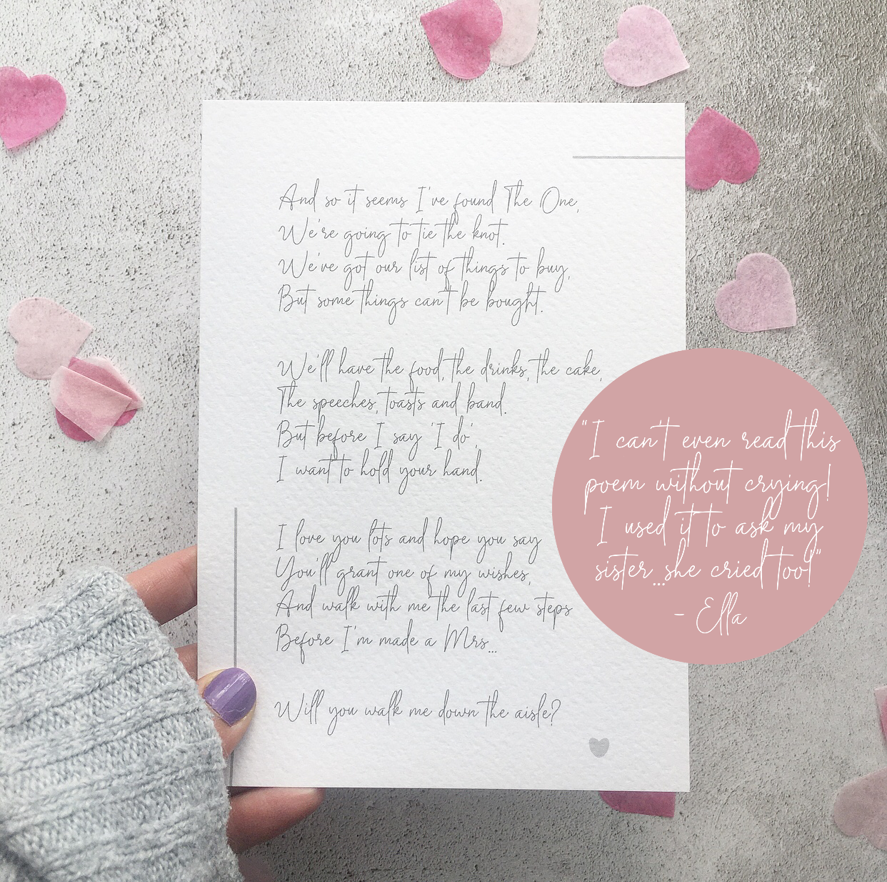 'Will you walk me down the aisle?' Poem Print in Dusky Pink