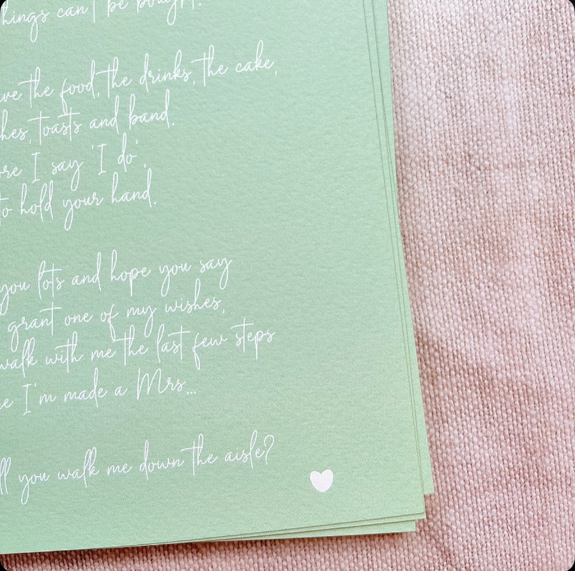 'Will you walk me down the aisle?' Poem Print in Blue