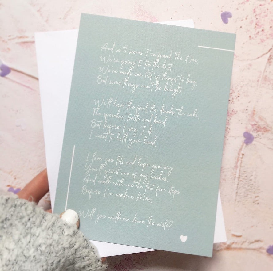 'Will you walk me down the aisle?' Poem Print in Ivory