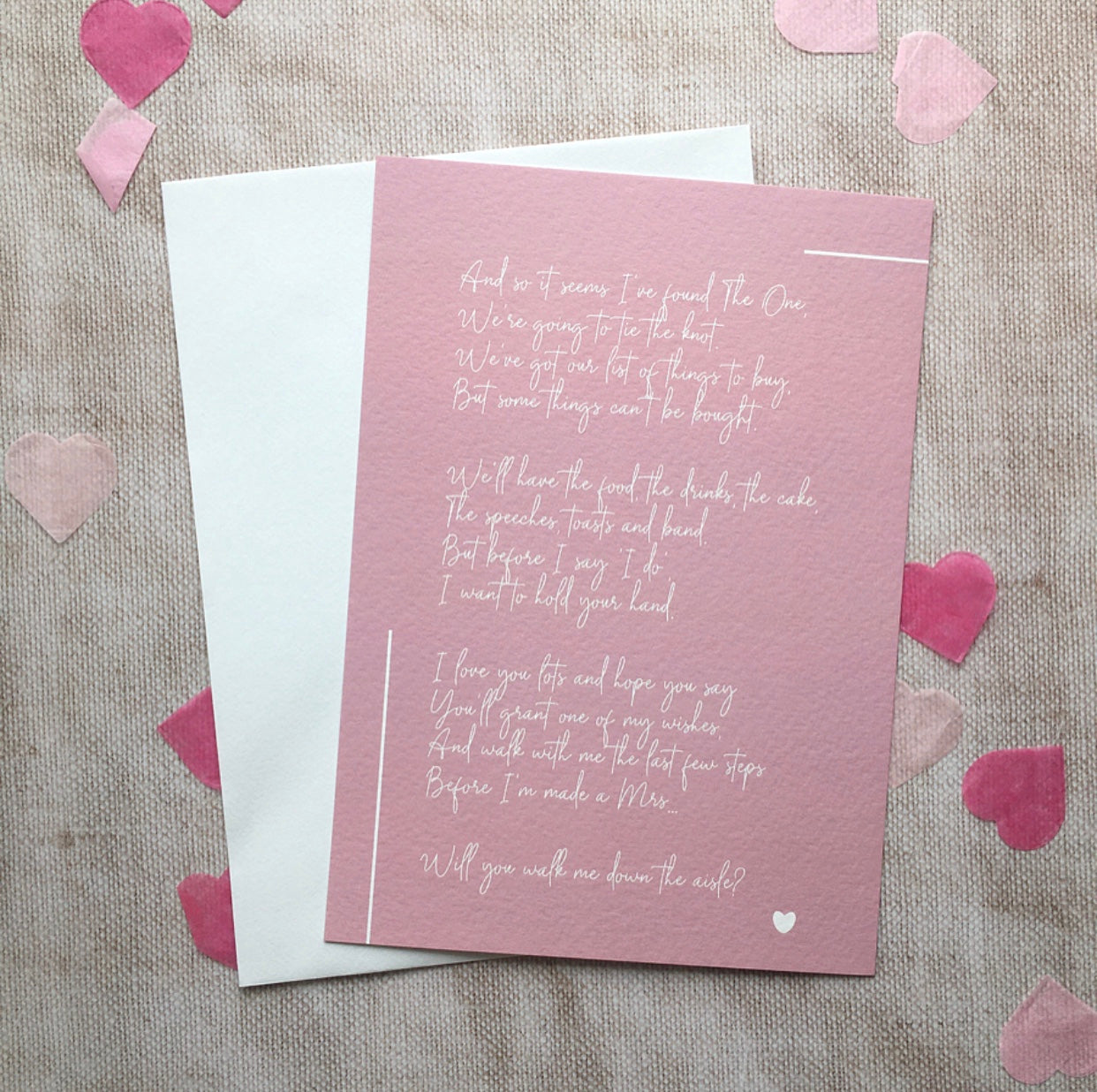 'Will you walk me down the aisle?' Poem Print in Dusky Pink