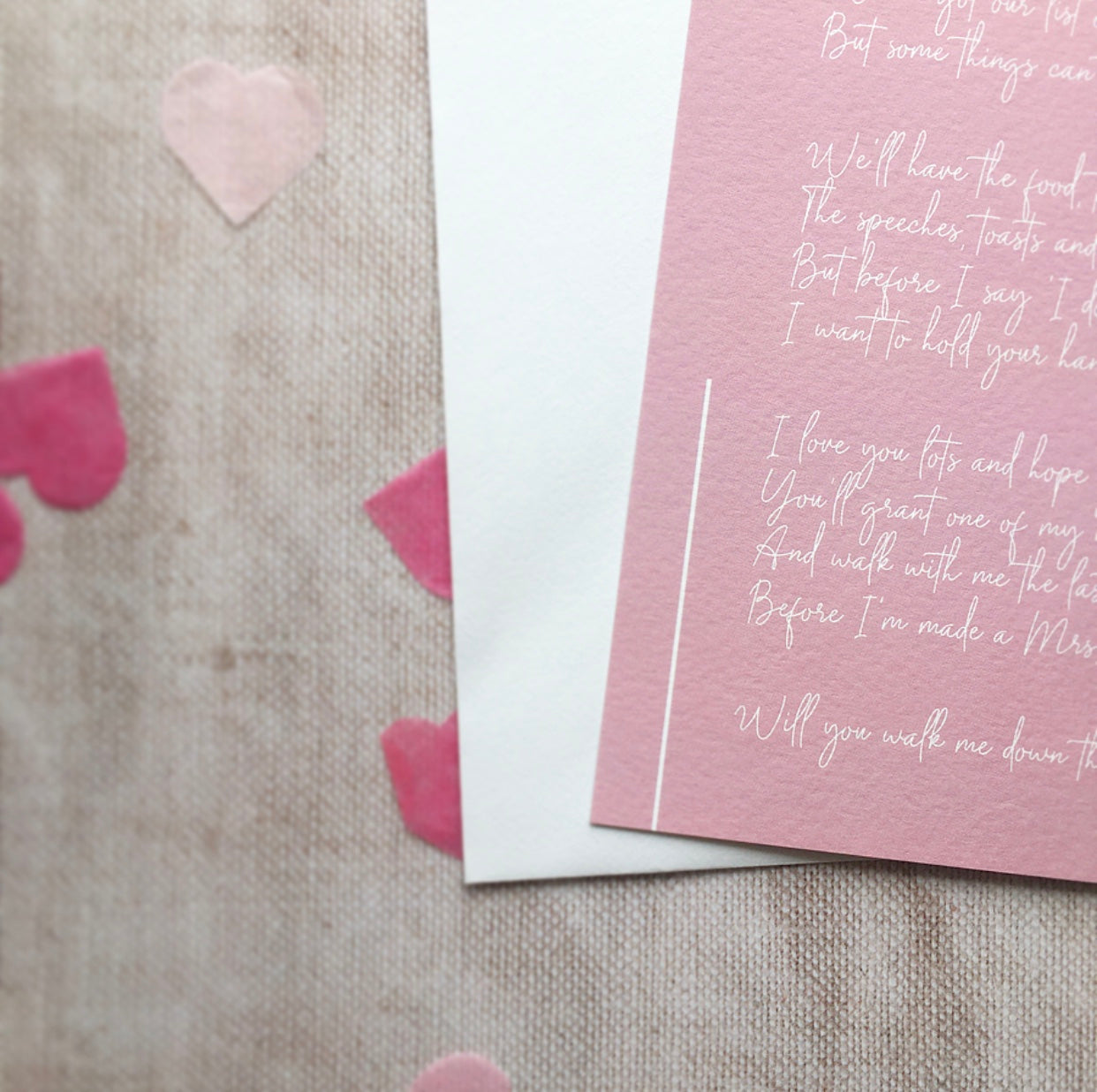 'Will you walk me down the aisle?' Poem Print in Dusky Pink