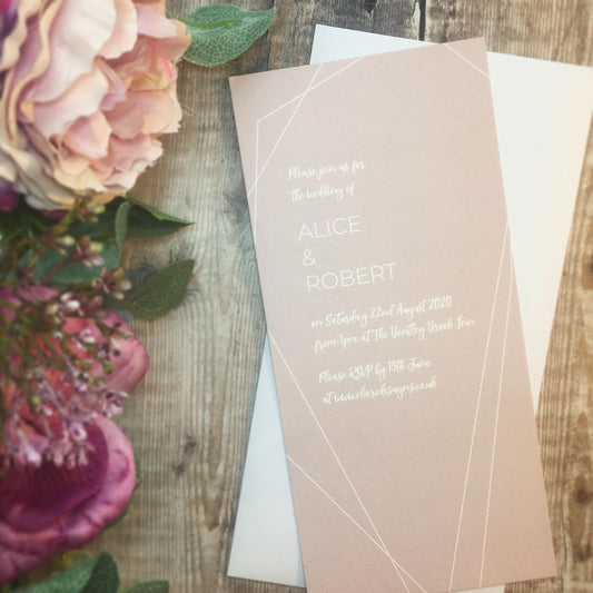 Geometric Bookmark Invitation in Champagne