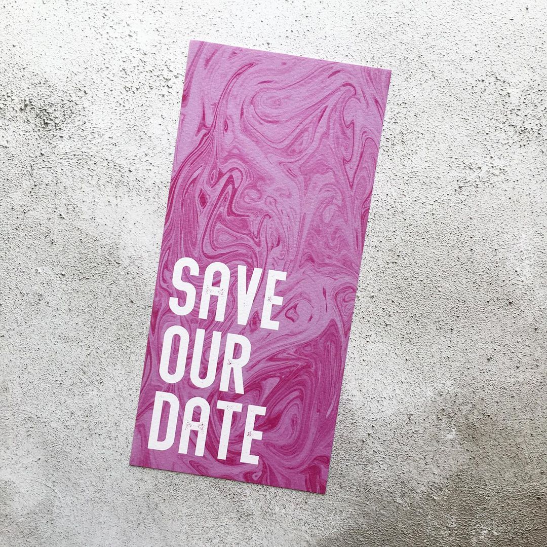 Pink Marble Bookmark Save Our Date