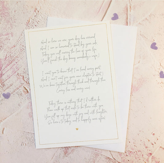 Wedding Day Poem for Bride from Maid of Honour/Bridesmaids