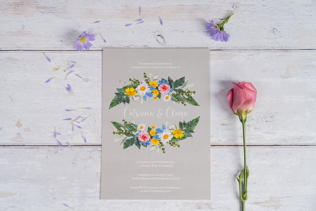 Vintage Grey Floral Invitation