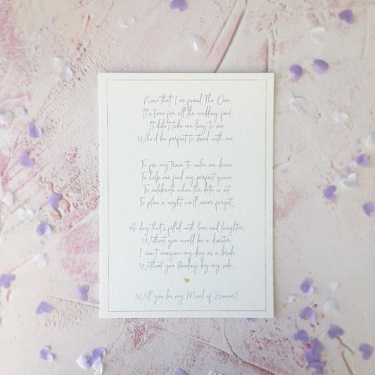 'Will you be my Maid of Honour?' Seconds Poem Print
