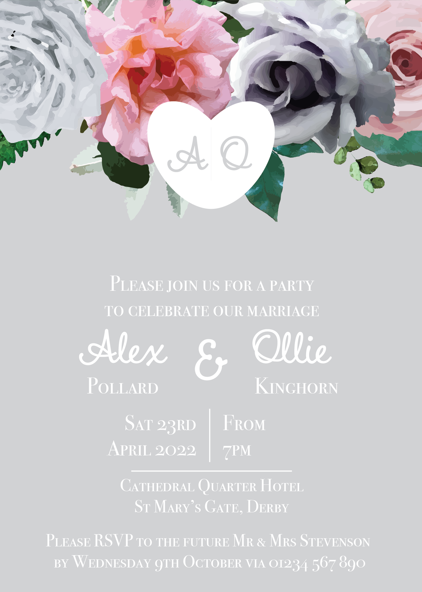 Grey & Blush Evening Invitations