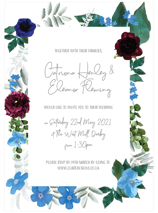 Floral Border Frame Wedding Invitation / Floral Wedding / Natural Wedding / Wedding Flowers