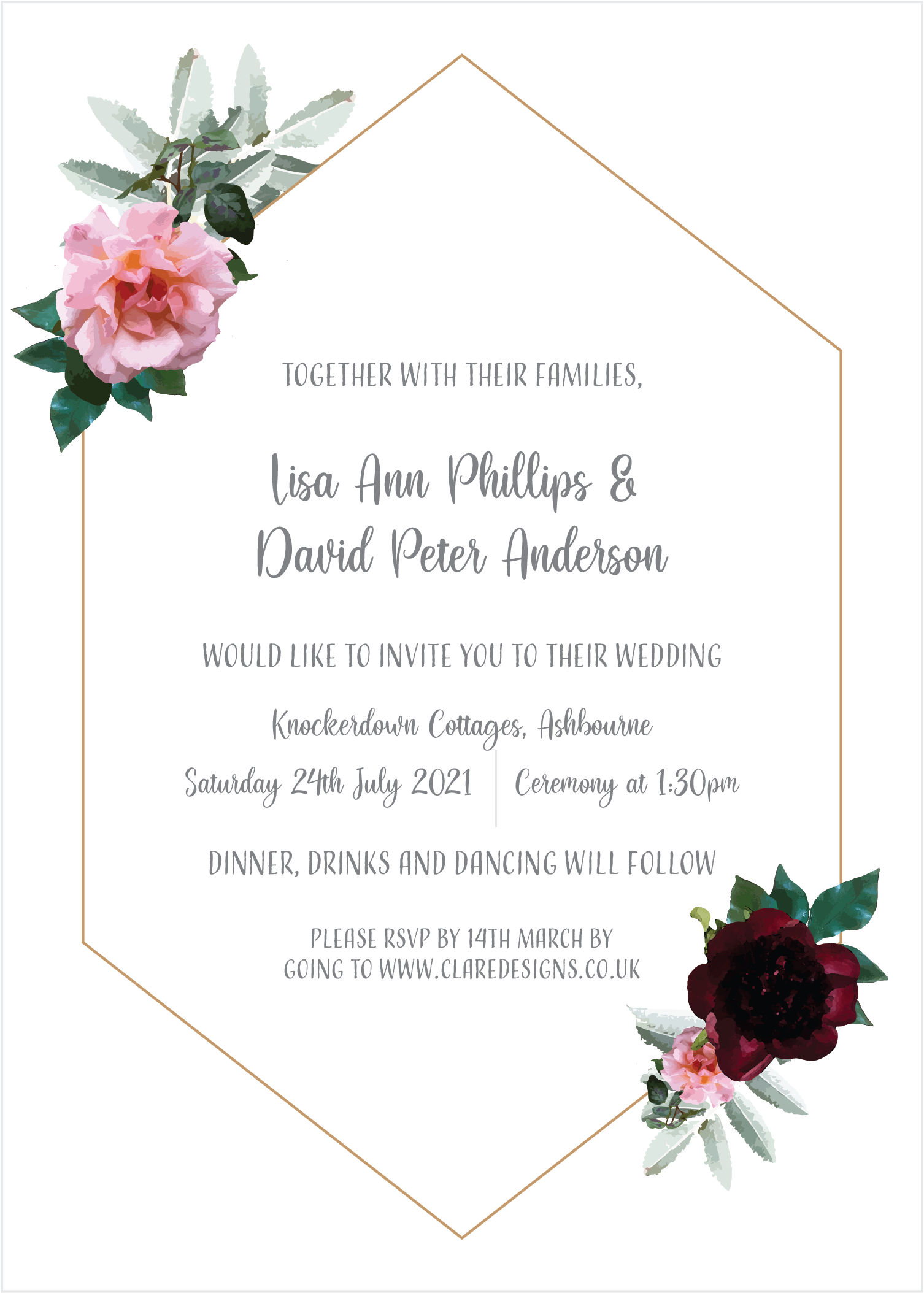 Floral Geometric Frame Wedding Invitation