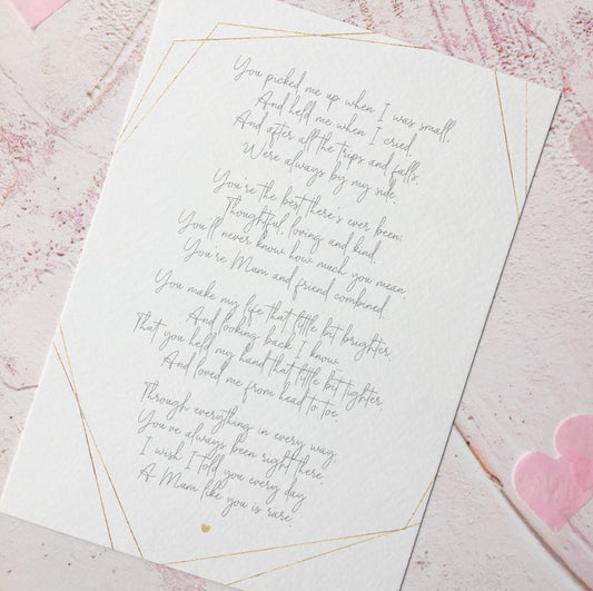 Mother's Day Poem, Gift for Mum, Birthday, Wedding Day Poem Print