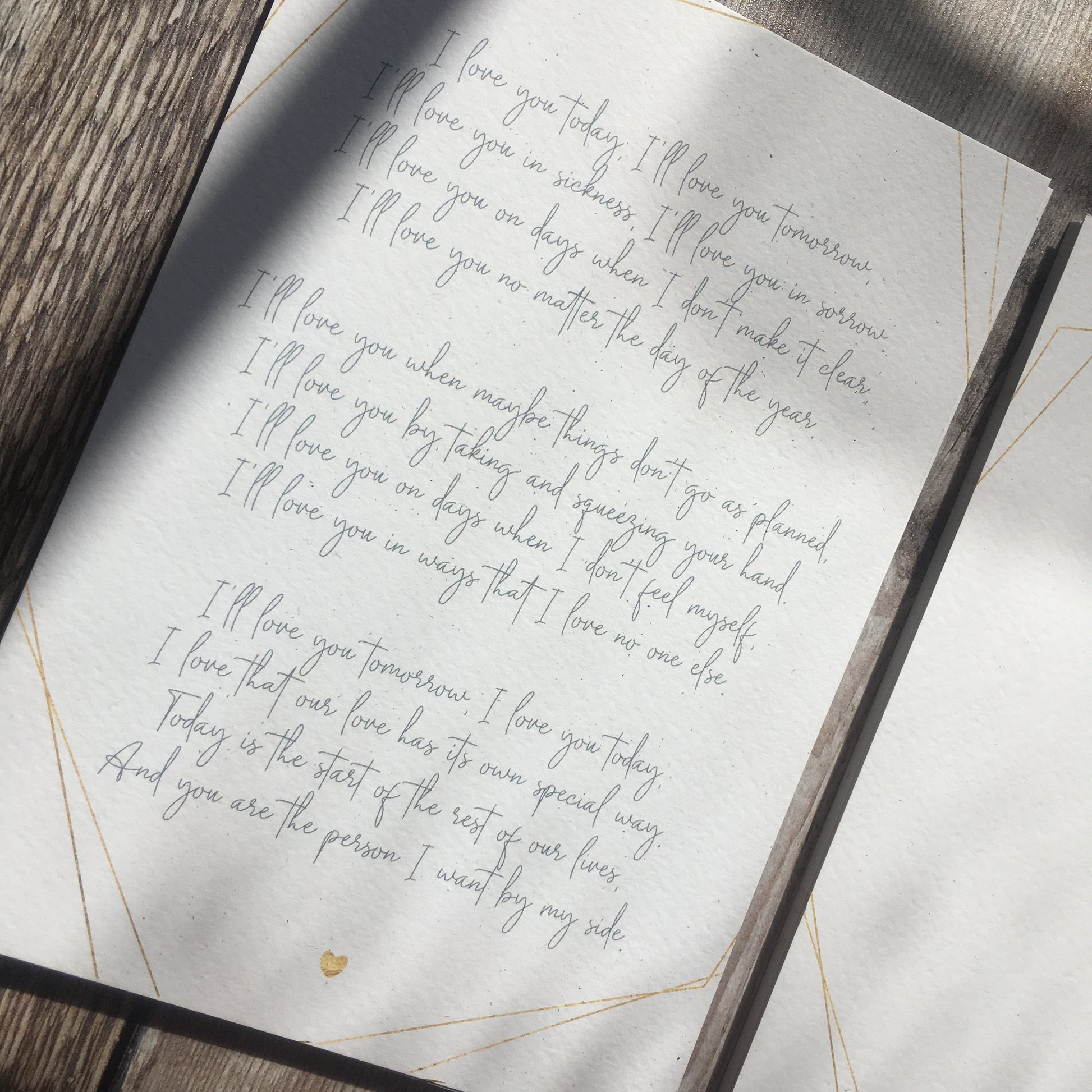 Wedding Poem / Wedding Morning Gift for Bride or Groom / 'I Love You' poem printed 5x7" onto textured card, comes with an envelope / Double-sided print for your Bride/Groom