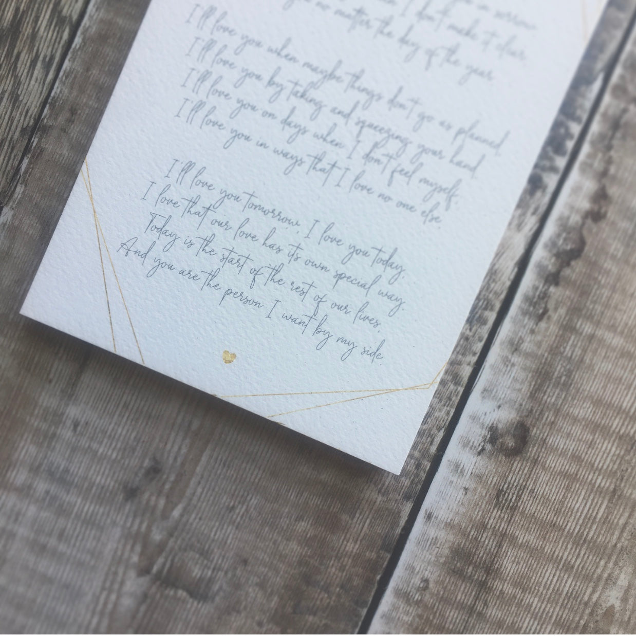 Close up of the poem, showing the texture of the 300gsm card it is printed on.