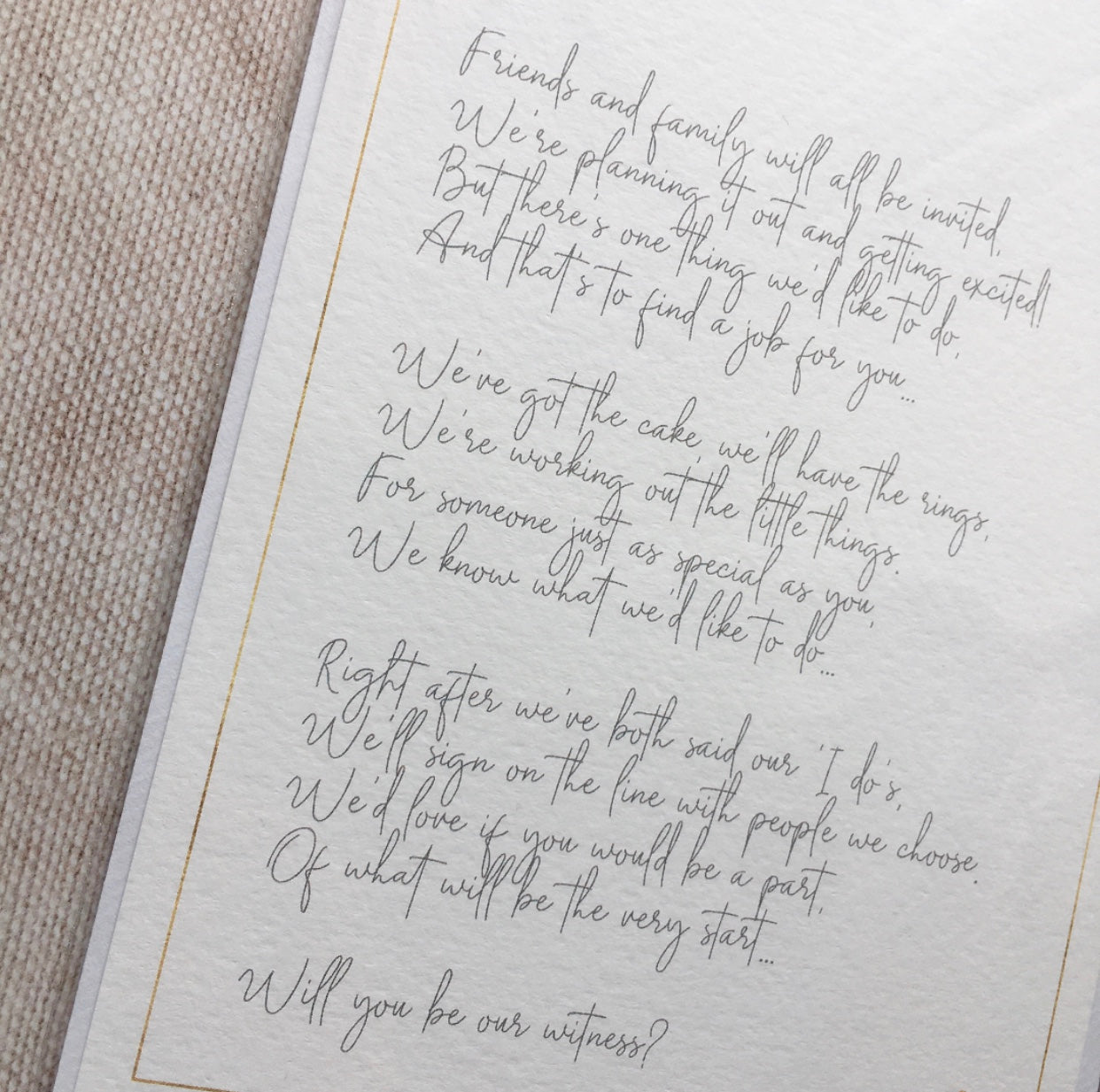 'Will you sign our register/be our witness?' Poem Print
