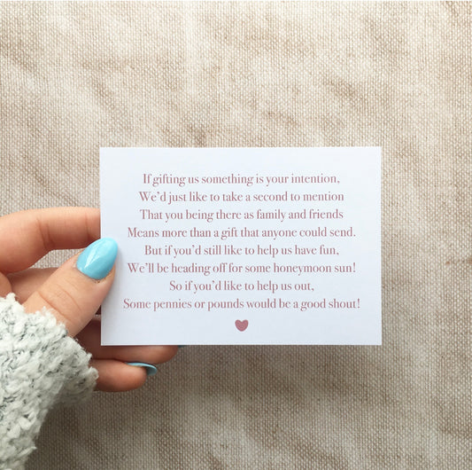 Simple Honeymoon Fund Poem Insert